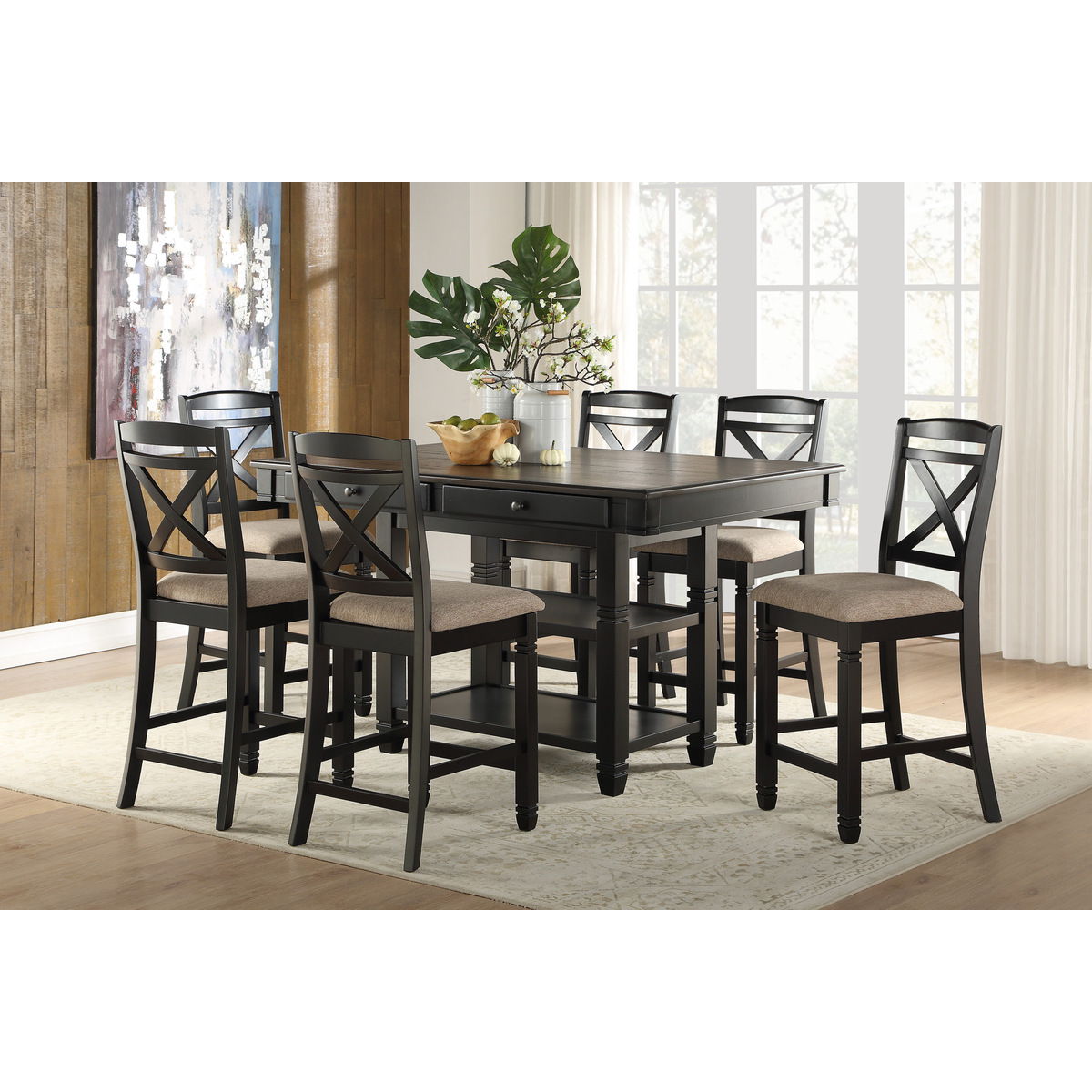 Baywater - Counter Height Table - Black / Dark Brown