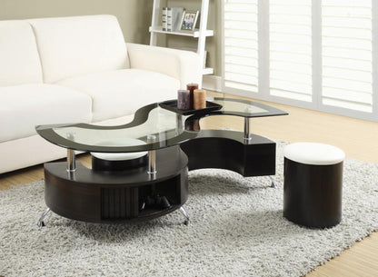 Buckley - Curved Glass Top Coffee Table With Stools