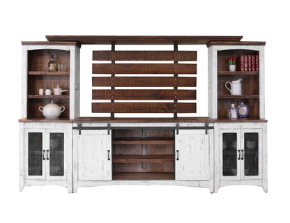 Pueblo White - TV Stand / Console / Wall Unit - Antiqued White / Brown