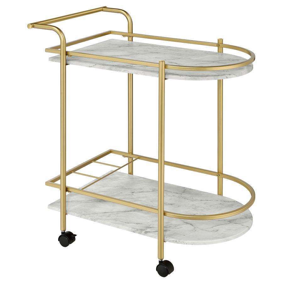 Desiree - 2-Tier Faux Marble Shelf Metal Bar Cart