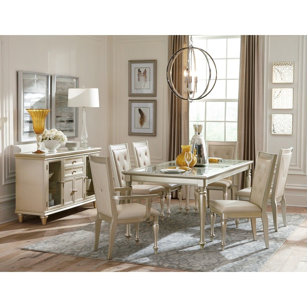 Celandine - Dining Table With Glass Insert - Gold / Silver / Champagne