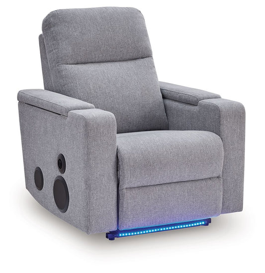 Landdin - Glider Power Recliner With Audio System - Pewter