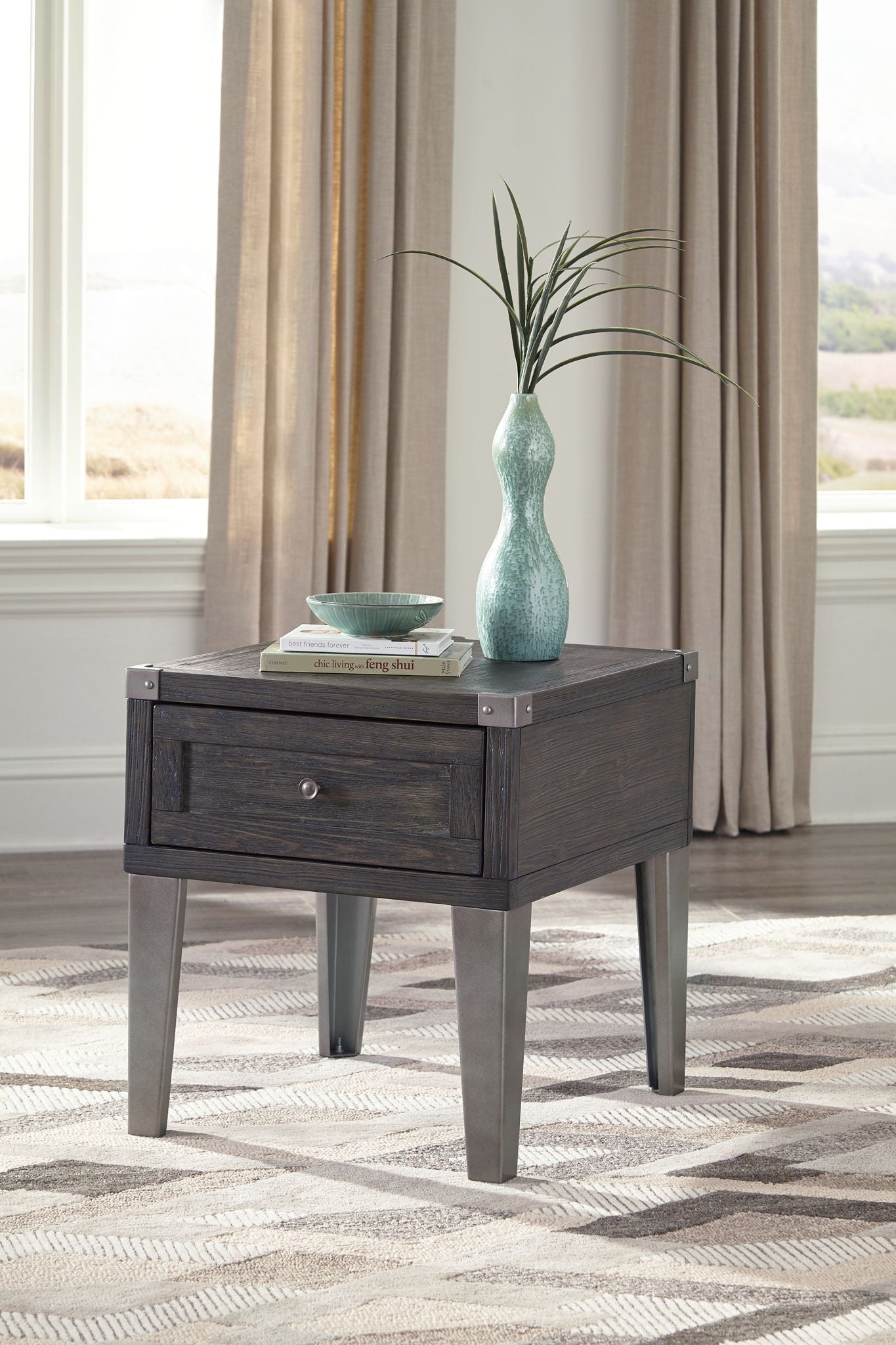 Todoe - Rectangular End Table - Dark Gray