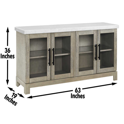 Csrena - Lighted White Marble Sideboard - Brown