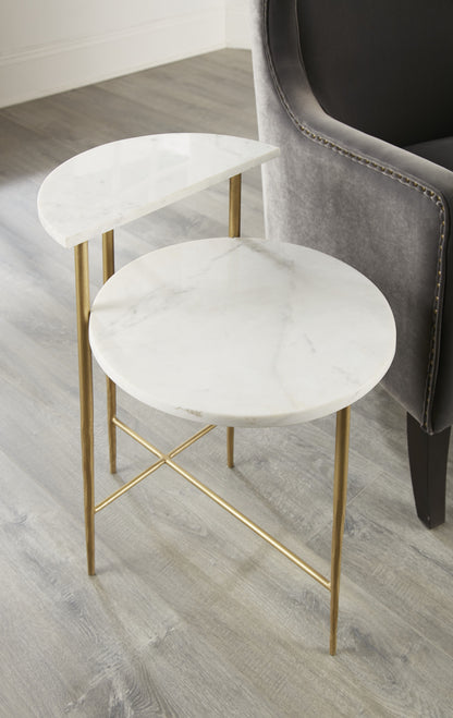 Patna - White Marble Top Side End Table - White