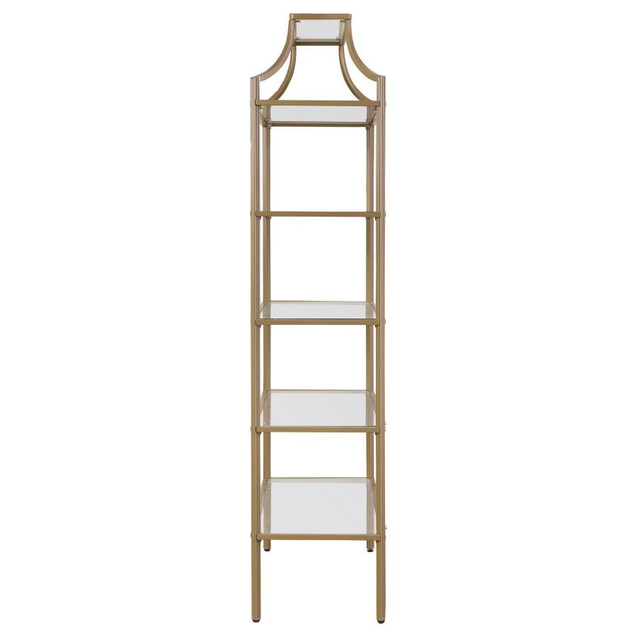 Serena - 5-Shelf Glass Bookshelf - Gold