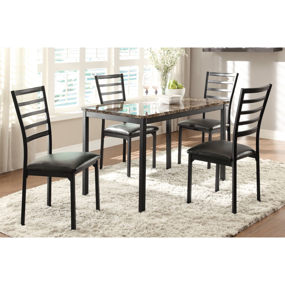Flannery - Dining Table WIth Faux Marble Top - Brown / Black