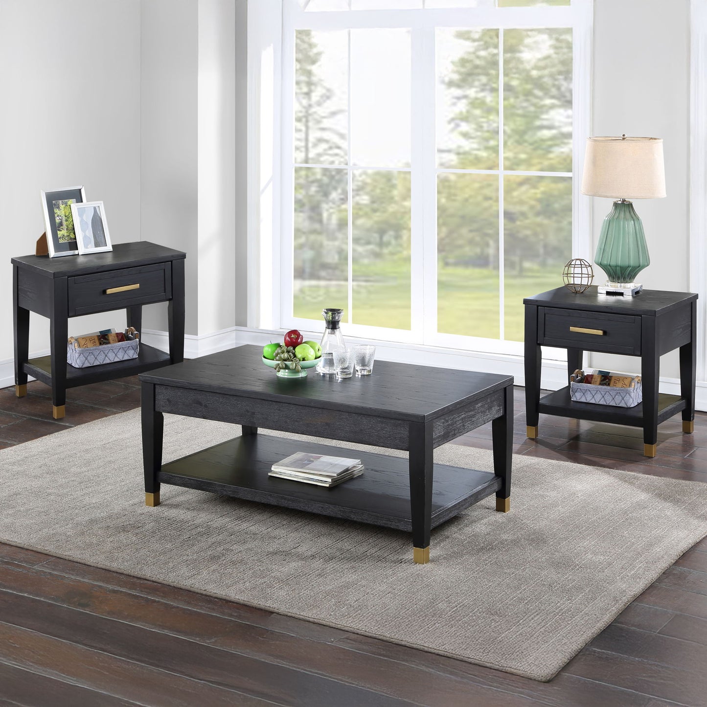 Yves - Cocktail & 2 End Table Set - Black