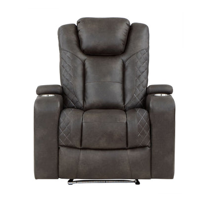 Tabor - Power Reclining Chair With Power Headrest And Storage Arms, Cup Holders - Brownish Gray