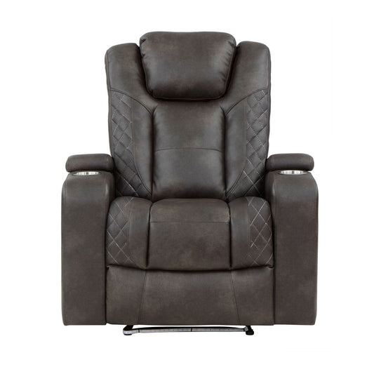 Tabor - Power Reclining Chair With Power Headrest And Storage Arms, Cup Holders - Brownish Gray