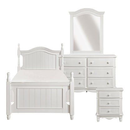 Clementine - 4 Piece Set (Twin Bed, Nightstand, Dresser, Mirror) - White