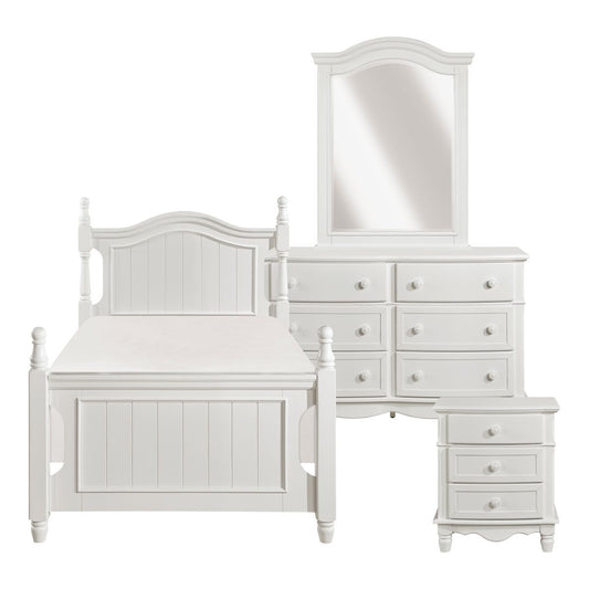 Clementine - 4 Piece Set (Twin Bed, Nightstand, Dresser, Mirror) - White