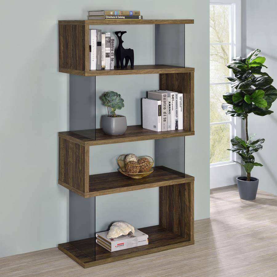 Emelle - 4-Shelf Glass Panel Bookshelf