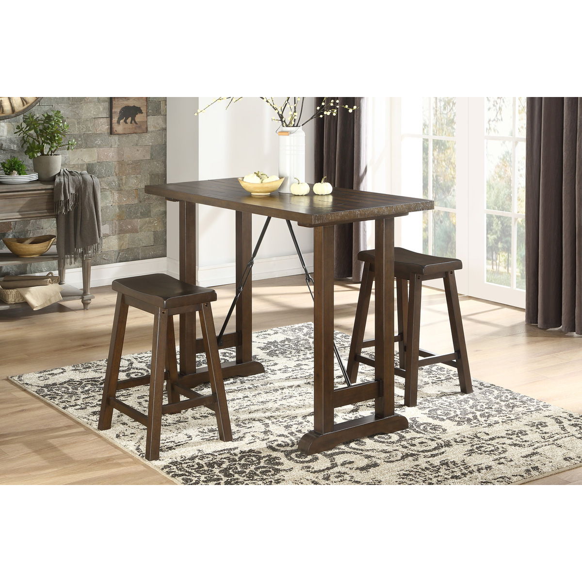 Bracknell - 3 Piece Counter Height Set - Brown