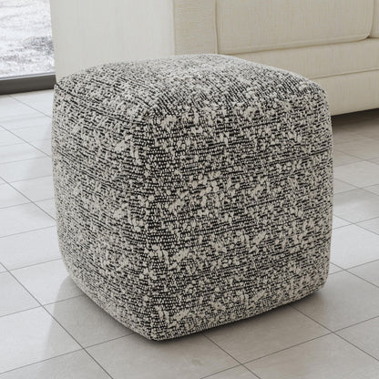 Nahara - Boucle Woven Square Pouf - Black