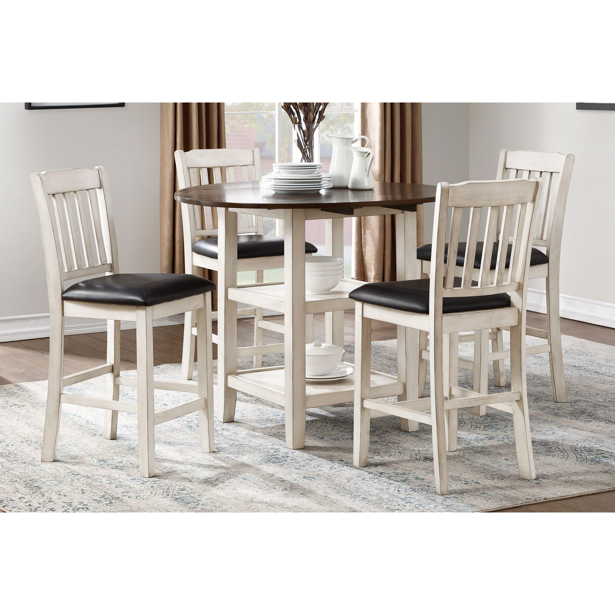 Kiwi - Counter Height Drop Leaf Table - White / Cherry
