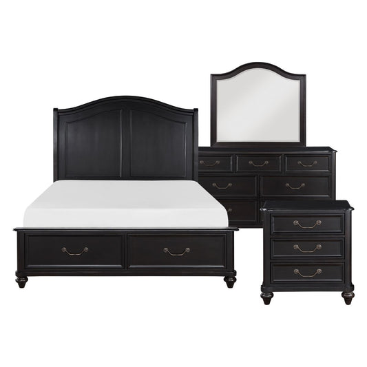 Herman - 4 Piece Set (Queen Bed, Nightstand, Dresser, Mirror) - Charcoal