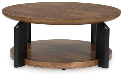 Kraeburn - Round Cocktail Table - Brown / Black