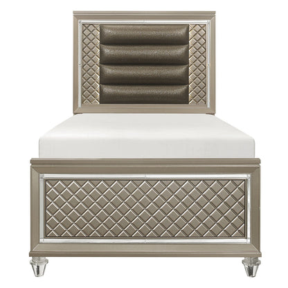 Loudon - 4 Piece Set (Twin Bed, Nightstand, Dresser, Mirror) - Gold / Silver / Champagne