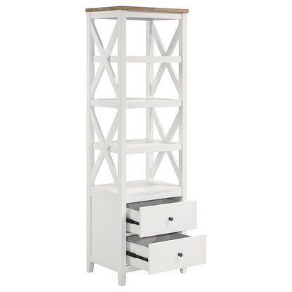 Hollis - 4-Shelf Wood Media Tower with Drawers - Brown And White